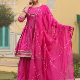 EverBloom Gotta Patti Mirror Work Pure Cotton Kurti with Sharara & Dupatta-picture-32