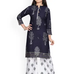 BAESD Girls Ethnic Motifs Printed Pure Cotton Straight Kurta With Palazzo-picture-35