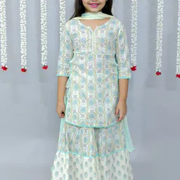 Ka-mee Girls Ethnic Motifs Printed Pure Cotton Kurta with Sharara & With Dupatta-image-90