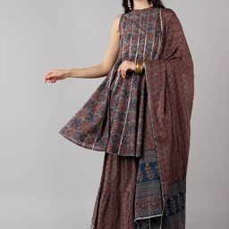 KALINI Ethnic Motifs Printed Empire Gotta Patti Pure Cotton Kurta With Sharara &  Dupatta-image-15