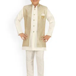 ahhaaaa Boys Regular Straight Knee Length Kurta with Pyjamas & Nehru Jacket-image-10