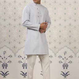 Ode by House of Pataudi Blue & White Striped Kurta with Pyjamas-picture-19