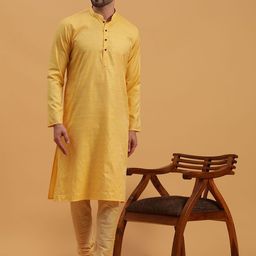 NAMASKAR Men Floral Regular Pure Silk Kurta with Churidar-48