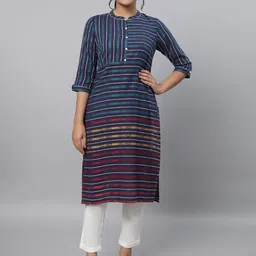 AURELIA Striped Mandarin Collar Pure Cotton Kurta with Trousers-picture-18