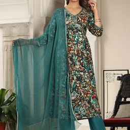 SINGNI Ethnic Motifs Embroidered V-Neck Three-Quarter Sleeves Kurta Set-picture-10
