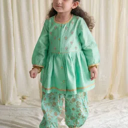 Tiber Taber Girls Floral Embroidered Chanderi Silk Kurta with Salwar & Bow-picture-42