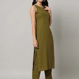 KALINI Women Green Printed  Viscose Rayon Straight Kurta with Trousers-picture-22
