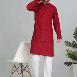 KRAFT INDIA Embroidered Regular Sequinned Straight Kurta with Pyjamas-48