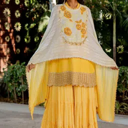 Nikita Vishakha Yoke Design Layered Gotta Patti Raw Silk Anarkali Kurti with Sharara-image-16