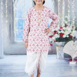 Little Bansi Boys Floral Printed Round Neck Pure Cotton Kurta with Dhoti Pants-28