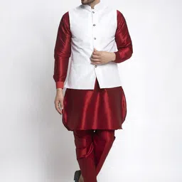 Kaifoo Men Maroon Kurta with Trouser  Pants Kurta Sets With Nehru Coat-picture-41