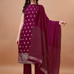 KALINI Woven Design Jacquard Pure Silk Straight Kurta with Trousers & Dupatta-picture-41