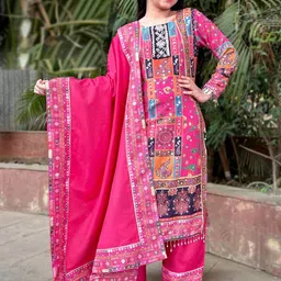 BAESD Girls Floral Printed Regular Mirror Work A-Line Kurta With Palazzos & Dupatta-picture-13