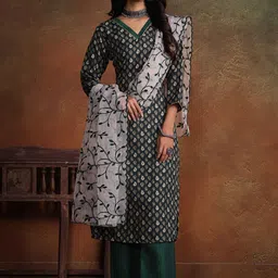 Sangria Green Paisley Printed Gotta Patti Straight Kurta With Trouser & Dupatta-image-12
