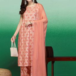Ramas Ethnic Motifs Printed Regular Thread Work Kurta with Palazzos & Dupatta-image-70