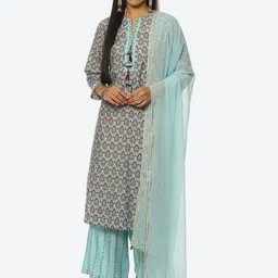 Rangriti Women Printed Notch Neck Kurta with Palazzos & Dupatta-picture-24