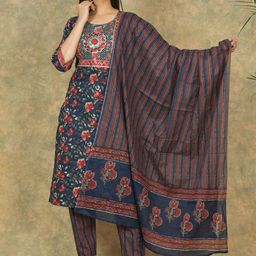JAHIDA COMFORT WITH STYLE Floral Printed Pure Cotton Kurta with Trousers & With Dupatta-image-72
