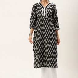 KALINI Chevron Printed Regular Pure Cotton Kurta With Palazzos-picture-0