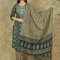 JAHIDA COMFORT WITH STYLE Floral Printed Pure Cotton Kurta Palazzos & With Dupatta-picture-45