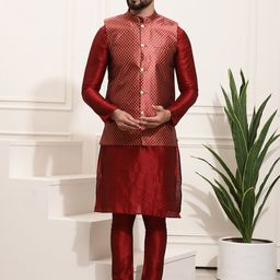 SOJANYA Band Collar Regular Kurta & Churidar With Nehru Jacket-picture-8