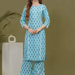 KALINI Women Floral Printed Regular Pure Cotton Kurta with Harem Pants-image-41