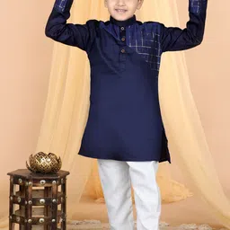 Sangria Boys Blue Geometric Printed Pure Cotton Straight Kurta With Pyjama-41
