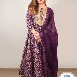 Janasya Floral Printed Gotta Patti Pure Cotton Anarkali Kurta With Palazzos & Dupatta-16