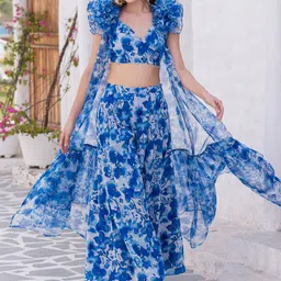 MABISH LUXE Floral Printed Crop Top with Palazzos & Shrug Co-Ords-5