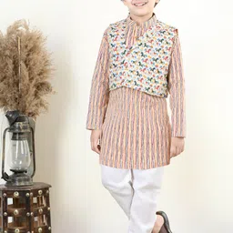 Kinder Kids Boys Striped Regular Pure Cotton Kurta With Pyjamas & Nehru Jacket-19