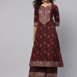 Idalia Floral Printed Gotta Patti A-Line Kurta with Palazzos-22
