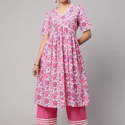 Viharini Women Floral Printed Regular Pure Cotton Kurta with Palazzos-image-24