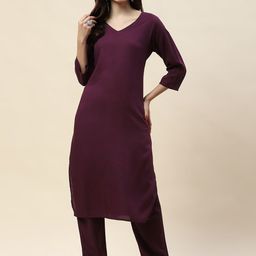 Meena Bazaar V-Neck Regular Kurta With Trousers-image-50