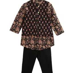Tiber Taber Boys Ethnic Motifs Printed Pure Cotton Kurta With Trousers & With Jacket-picture-4