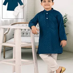 BAESD Boys Ethnic Motifs Embroidered Sequinned Mandarin Collar Kurta With Trousers-17