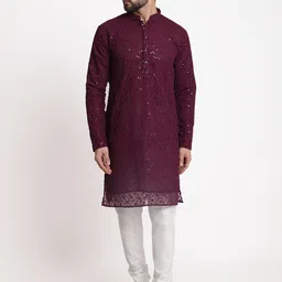 TREEMODA Men Floral Embroidered Chikankari Kurta with Churidar-picture-43