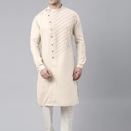 TheEthnic.Co Self Design Pure Cotton Angrakha Kurta with Churidar-image-29