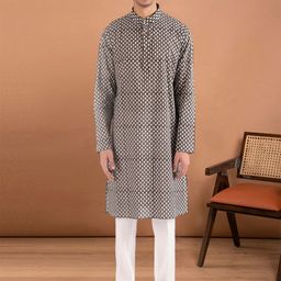 Aaheli Floral Block Printed Mandarin Collar Pure Cotton Straight Kurta with Pyjamas-picture-37