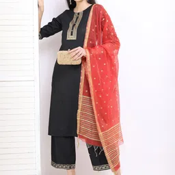 Vishudh Women Black Ethnic Motifs Printed Kurta with Palazzos & With Dupatta-picture-9