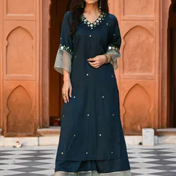 Bunaai Mirror Work A-Line Kurta With Palazzos-picture-6