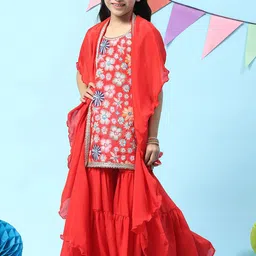 Biba Girls Floral Print Thread Work Kurta with Sharara & Dupatta-picture-15