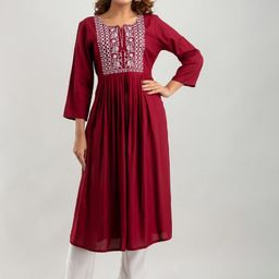 MALANDRO Ethnic Motifs Yoke Design Thread Work Detailed Anarkali Kurta With Trouser-image-21