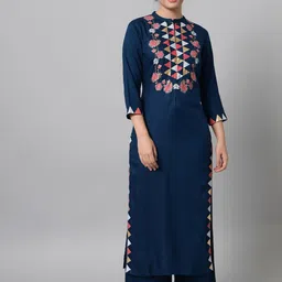 Tulsattva Women Teal Floral Printed Kurta with Palazzos-image-45