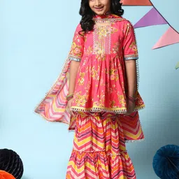 Biba Floral Printed Gotta Patti Kurta with Sharara & With Dupatta-image-50