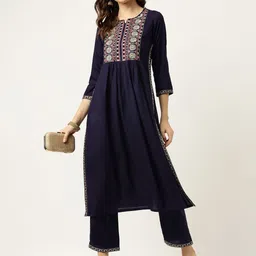 Ashlee Women Ethnic Motifs Embroidered Regular Straight Kurta With Trousers-picture-47