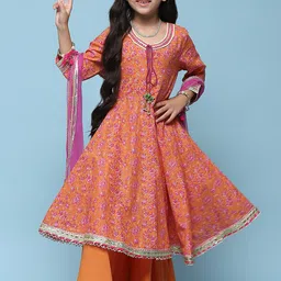 Biba Girls Floral Printed Gotta Patti Kurta & Palazzos With Dupatta-image-37