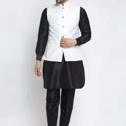 Kaifoo Men Black Solid Kurta Set with Nehru Jacket-picture-0