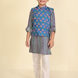 LIL PITAARA Boys Ethnic Motifs Printed Pure Cotton Kurta & Pyjamas With Nehru Jacket-picture-23