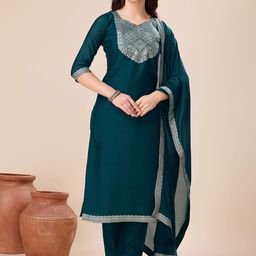 MOJILAA Yoke Design Regular Kurta with Trousers & Dupatta-image-18