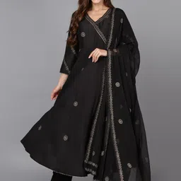 AHIKA Black and Gold Ethnic Motifs Gotta Patti Detail Kurta With Trousers & Dupatta-picture-54