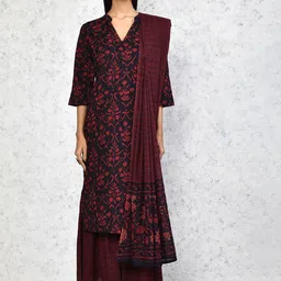 MIRAVAN Floral Printed Regular Pure Cotton Straight Kurta With Sharara & With Dupatta-image-9